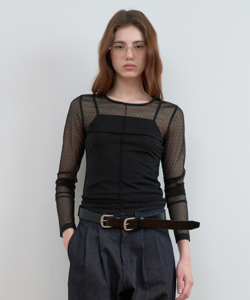 DOT SHEER LONG SLEEVE BLACK