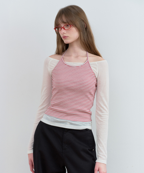 STRIPE HALTER NECK TOP RED