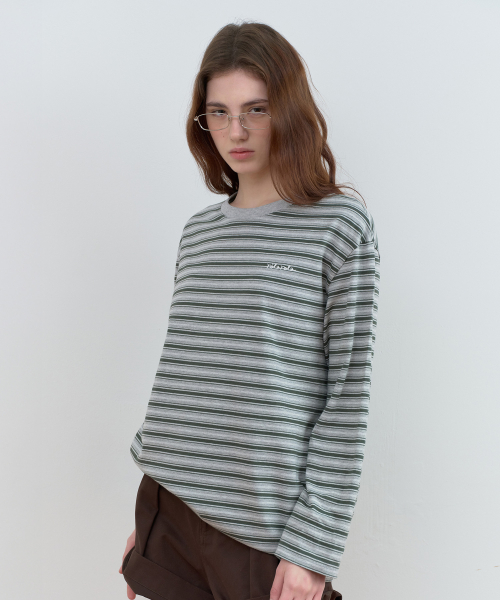 STRIPE LONG SLEEVE T-SHIRT GY+GR