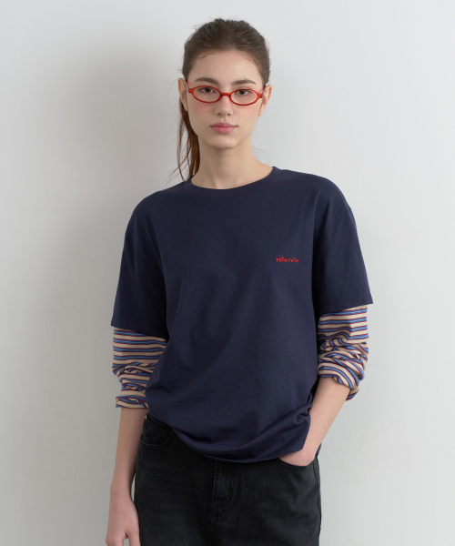 LAYERED STRIPE T-SHIRT NAVY