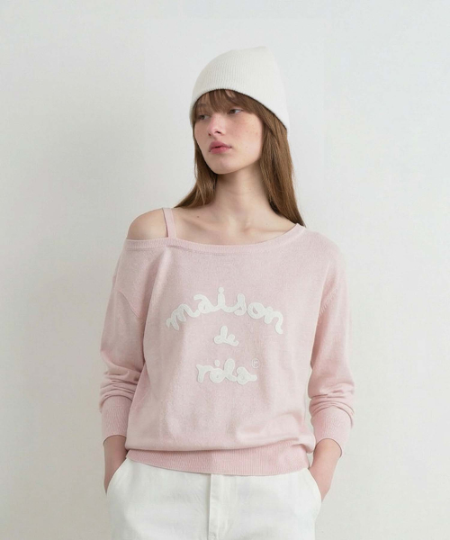 MAISON DE ROLA EMBROIDERY OFF SHOULDER KNIT PINK