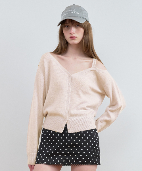 ONE OFF SHOULDER CARDIGAN L/PINK