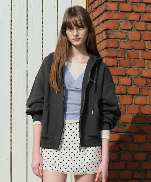SIMPLE LOGO HOOD ZIP-UP CHARCOAL