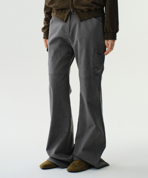 COTTON SPAN FLARE PANTS (GRAY)