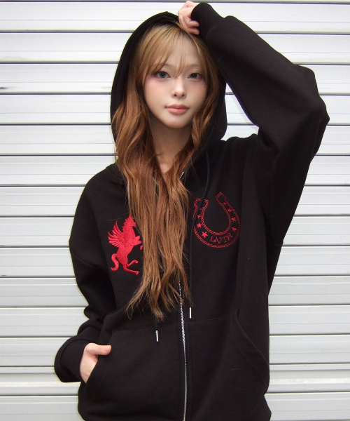 EL UNICORN HOOD ZIP UP(BLACK)