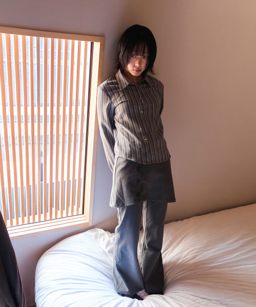 2WAY BUTTON DETAIL SKIRT PANTS (GRAY)
