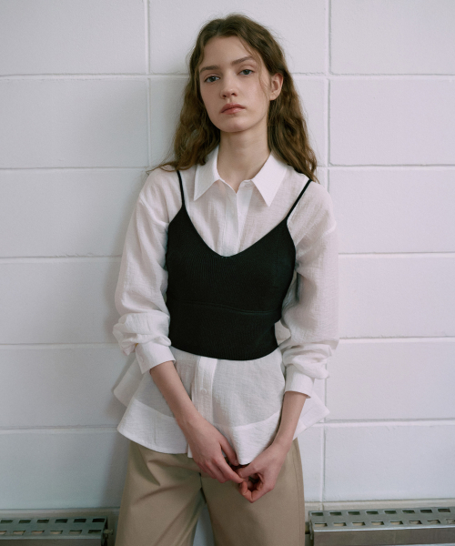 Sheer Peplum Shirt[LMBFSPSH317]-Off-White
