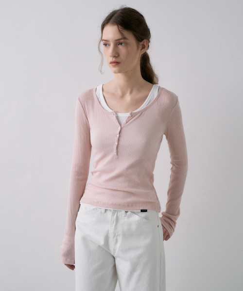 Button U-Neck T-Shirt[LMBFSPTT613]-4color