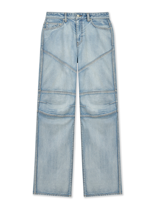 PANEL SEMI WIDE DENIM PANTS IN LIGHT BLUE