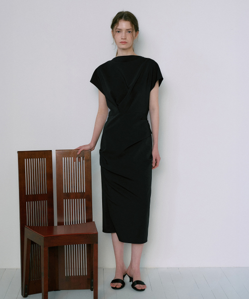 Cap Sleeve Boat-Neck Dress[LMBFSPDR806]-Black