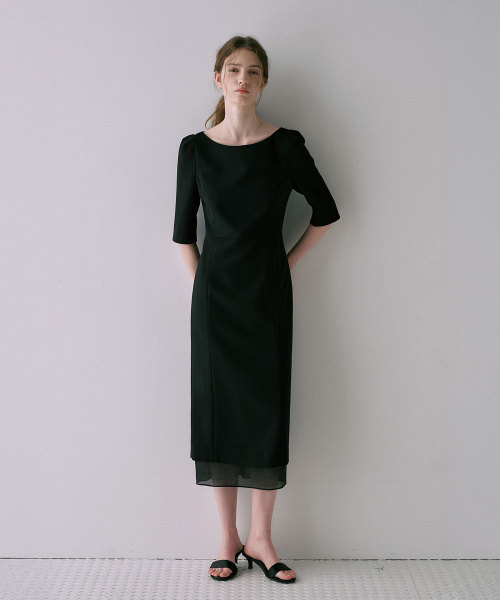Classic Boat-Neck Dress[LMBFSPDR809]-Black