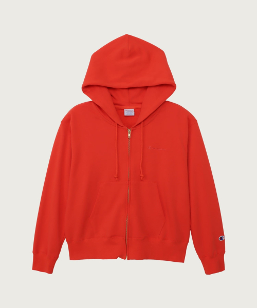 여성 베이직 스몰 로고 후드 집업 Red
