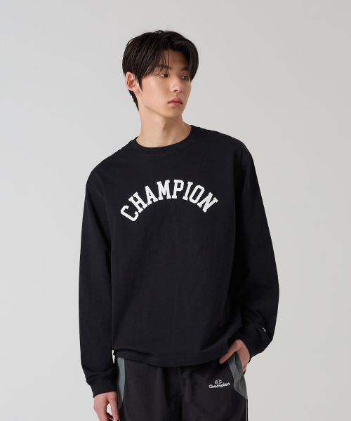 아치 로고 루즈핏 롱슬리브 티셔츠 Black