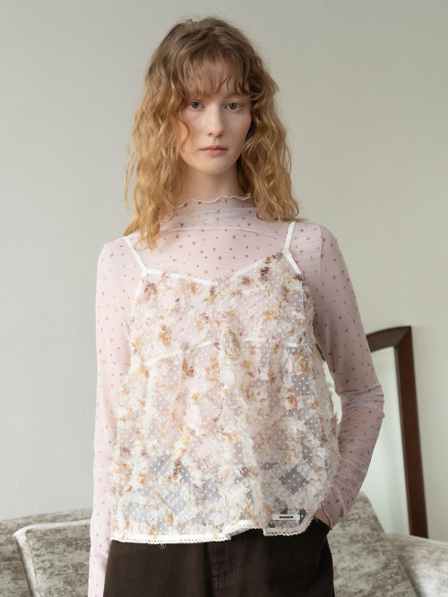 Mock Neck Flower See-through Top MU2611TS102M