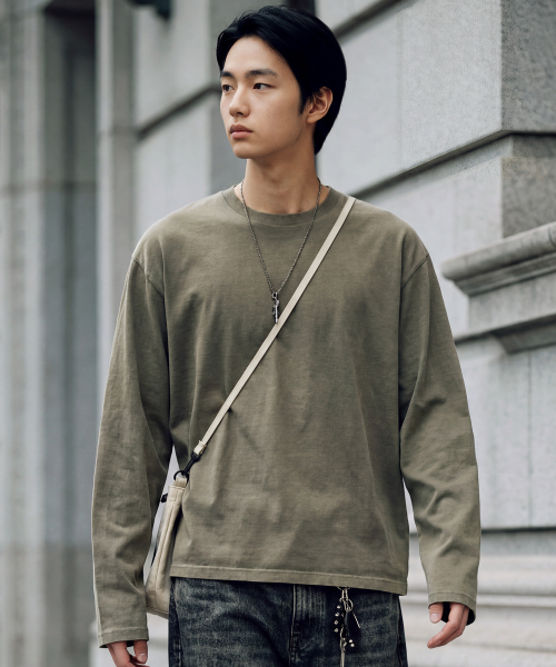 Boy Crop Pigment Long Sleeve Khaki KJLT2683