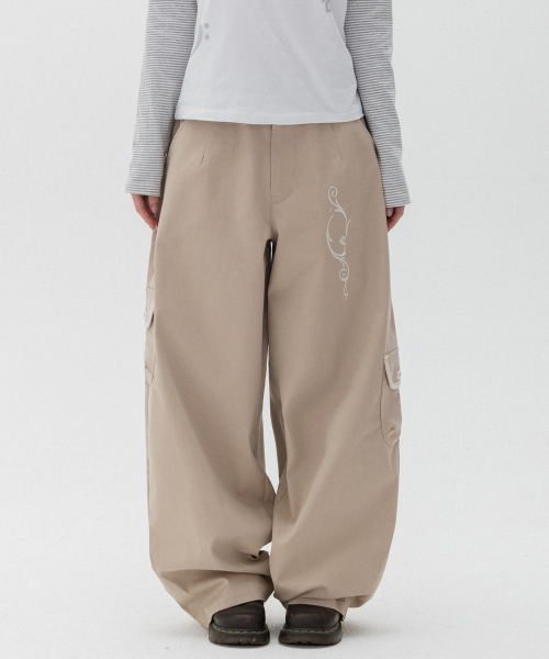 Cargo Wide Cotton Pants_Beige