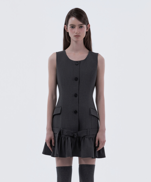 Sleeveless Flare Suit Dress - Dark Grey