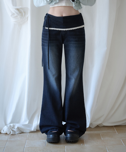 LAYERED LACE WRAP DENIM PT DARK BLUE