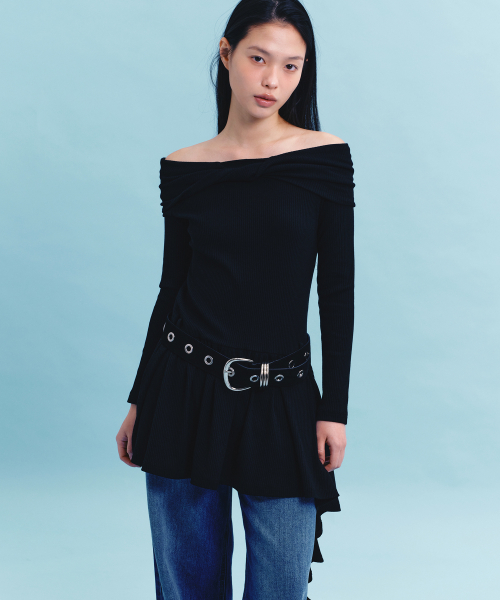 OFF SHOULDER RUFFLE DRESS (BLACK)