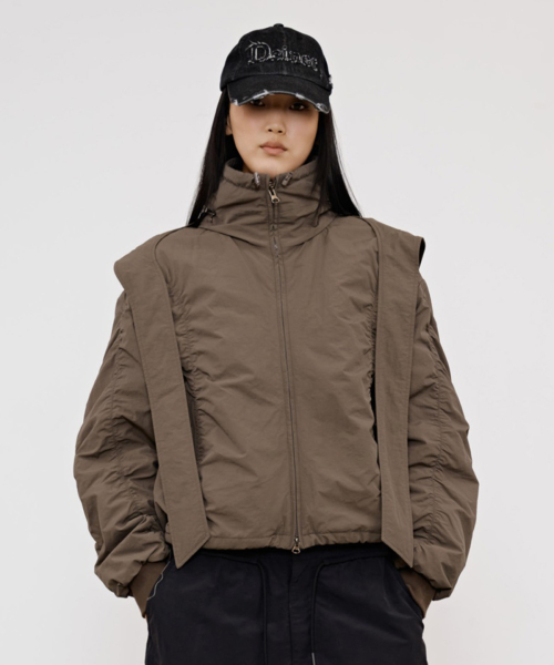 PARKA RING HOODED CROPPED JUMPER IN KHAKI