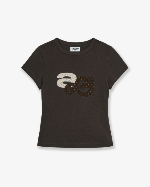 APPLIQUE FLOWER LOGO TEE [DARK BROWN]