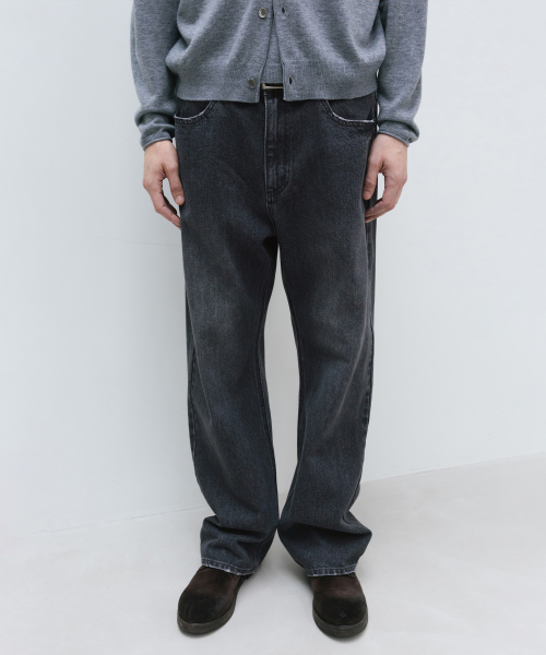 Semi-Wide Denim Pants DARK GREY