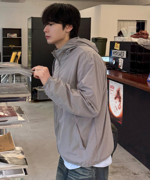 Hood Lightweight Semi-Overfit Windbreaker - 3color