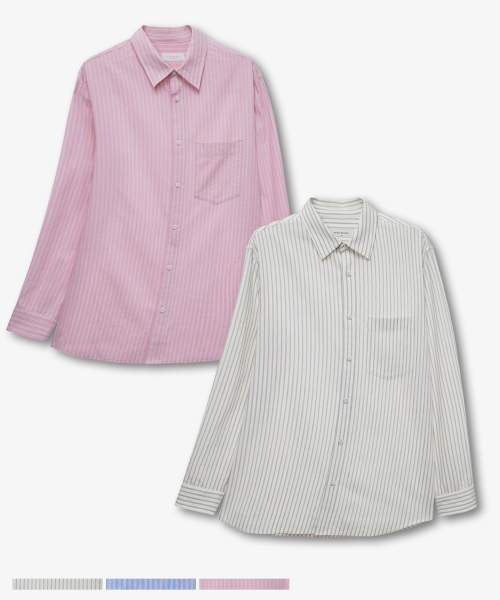 [2PACK]Cotton 100 Circerlike Stripe Oversized Fit Shirt - 3 colors