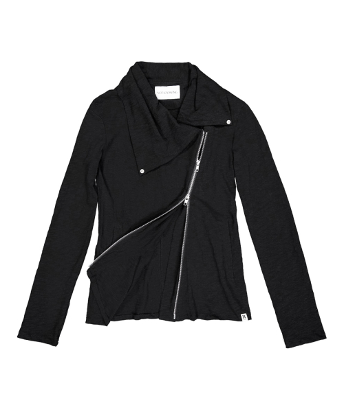 Drape Collar Zip Up (BLACK)