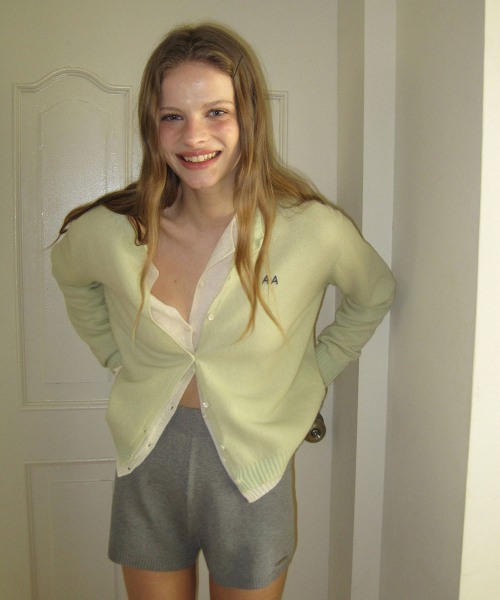 Crayon wool round cardigan - Mint