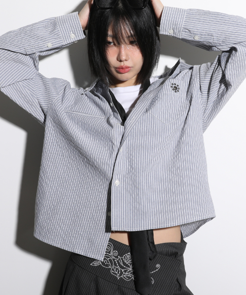 GS016 스터드 포인트 크롭 긴팔 셔츠 (GRAY)
