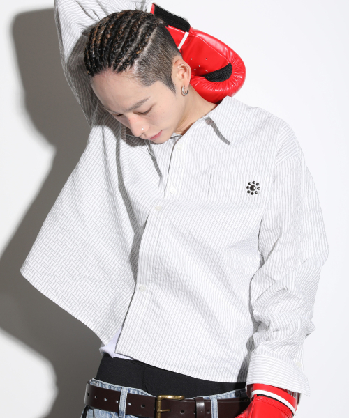 GS016 스터드 포인트 크롭 긴팔 셔츠 (WHITE)