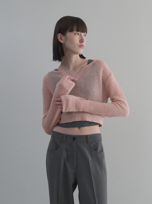 Textured Henley Pullover [PINK]