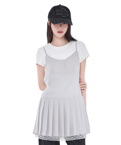 Pleated Chiffon Mini Dress (Light Gray)