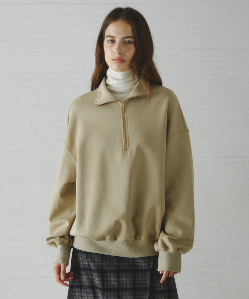 BELLY highneck half zip-up sweatshirt_KHAKI