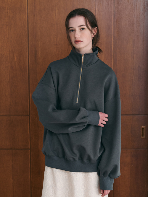 BELLY highneck half zip-up sweatshirt_CHARCOAL