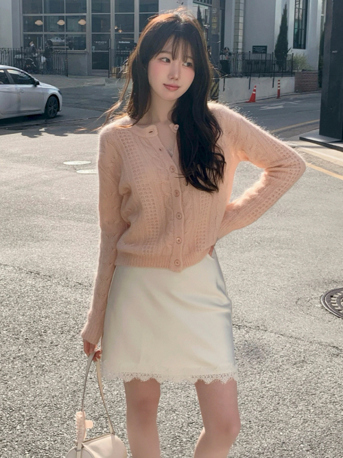 JASMIN cable mohair knit cardigan_PINK
