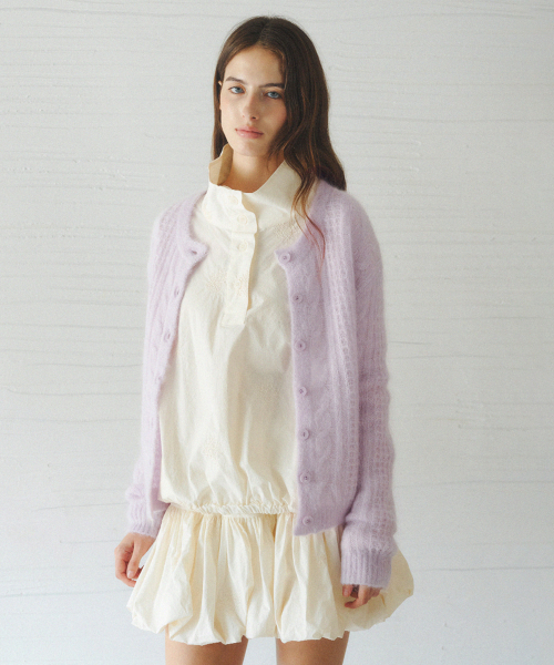 JASMIN cable mohair knit cardigan_PURPLE