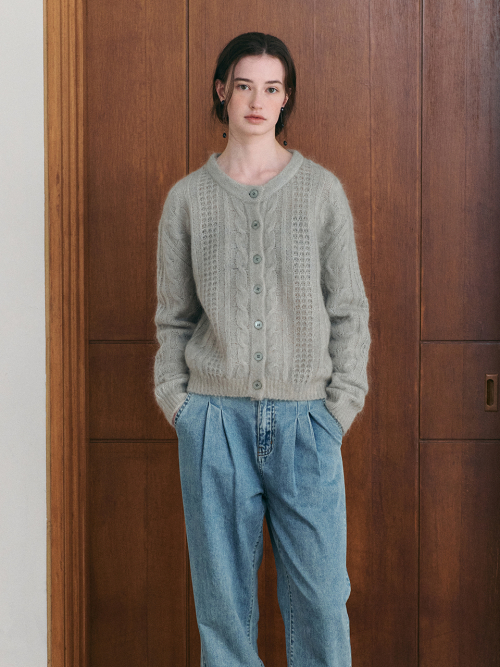JASMIN cable mohair knit cardigan_MINT
