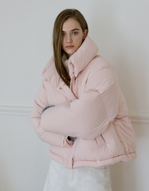 Folded Collar Short Down Padding Pink AT5JUF056PN