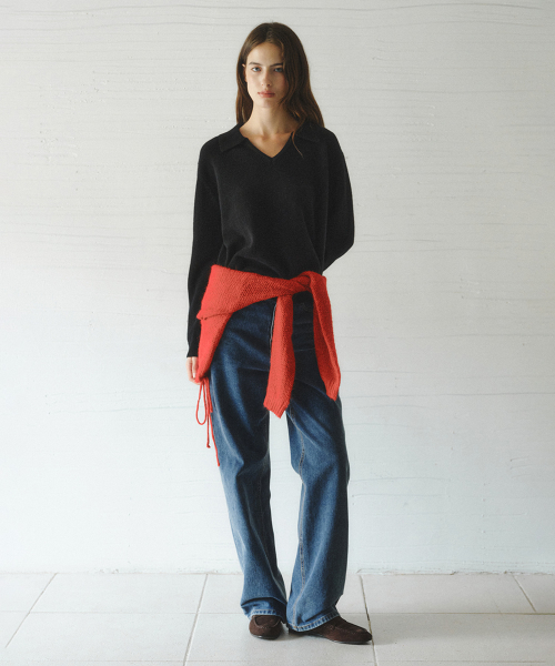 PONY wide denim pants_DEEP BLUE