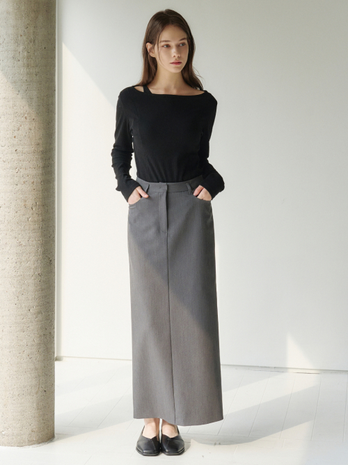 Back-slit Maxi Skirt Grey AT6SKA026GE