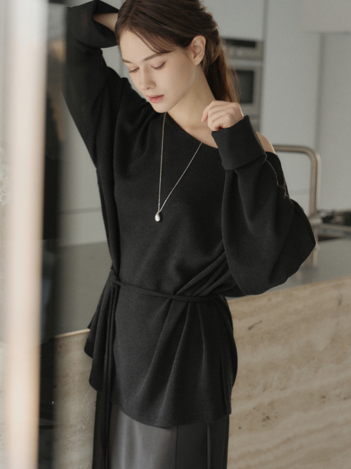 Linen Boat-neck Loosefit T-shirt Black AT6TSA020BK