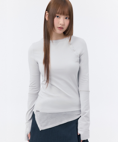 Slash button layered long sleeve LIGHT GREY