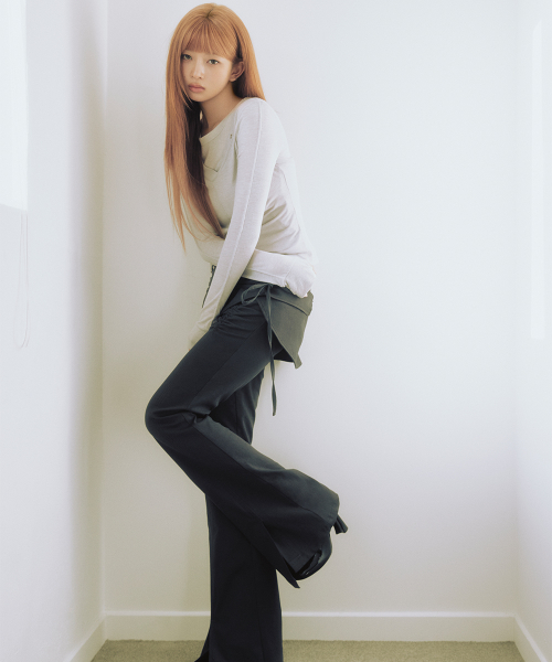 Side shirring string mini skirt pants set CHARCOAL