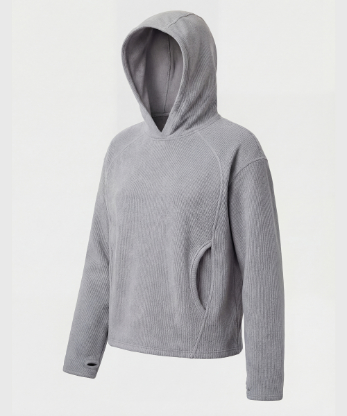 Finger-Hole Waffle Hoodie MELANGE GREY