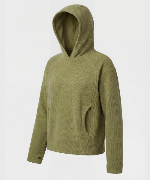 Finger-Hole Waffle Hoodie MOSS GREEN