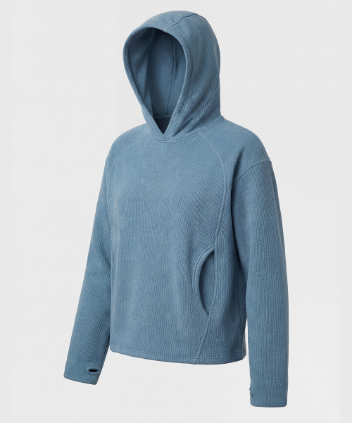 Finger-Hole Waffle Hoodie OCEAN BLUE