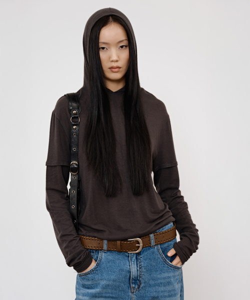 FAKE HOOD LONG SLEEVE IN CHARCOAL