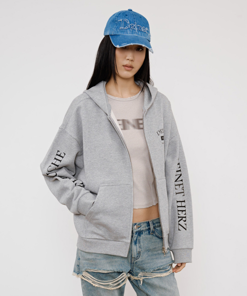 GERMAN LETTERING HOODIE ZIP-UP IN MELANGE GREY